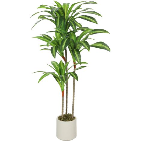 Pot de fleurs artificiel en forme de dragonnier vert, base en PEVA et bois, pot en PP et ciment, dimensions : 60 x 40 x 120 cm (1/5)