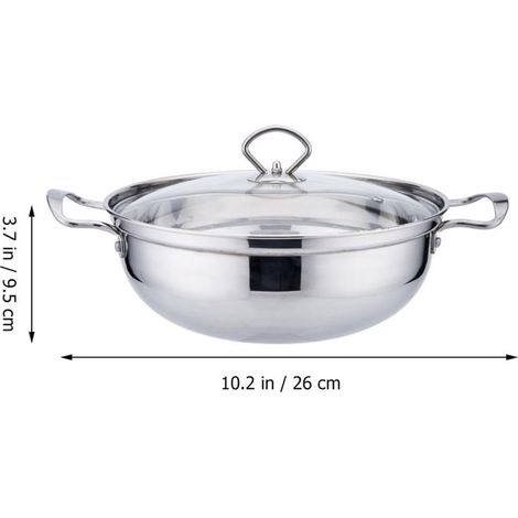 26 cm großer Edelstahl-Kochtopf mit Glasdeckel, einseitiger Boden, geeignet für Induktionskochfelder. (1/4)