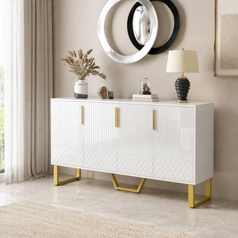 MEUBLIV Credenza 140x40x80 cm bianco lucido – 4 ante, motivi geometrici (1/5)