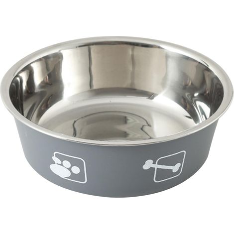 Gamelle pour chien en acier inoxydable, réutilisable, convient aux chats et aux chiens, grise, taille M. (1/5)