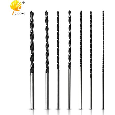 Ensemble de 7 forets à bois à trois pointes allongés de 300 mm, comprenant un sac de suspension avec fonction de centrage et 4 forets à bois de 12 mm. (1/5)