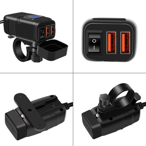Yctze Motorcycle USB C, Double Charge Rapide, Installation Rapide de L'interface SAE, Ports 30W PD 18W QC 3.0, avec Voltmètre sur L'interrupteur Off pour Tablette de Téléphone (Blue). (1/5)