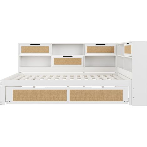 Cama banqueta multifunción 140 x 200 con cama nido, almacenaje y puertos USB blanca (1/5)