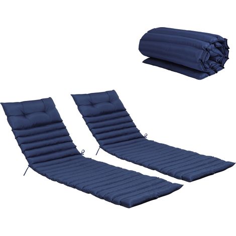 Lot de 2 Coussins de Rechange pour Chaise Longue Extérieur Coussins d'Assise Bleu Marine Dimension 190x64x2.3cm Jardin Terrasse (1/5)