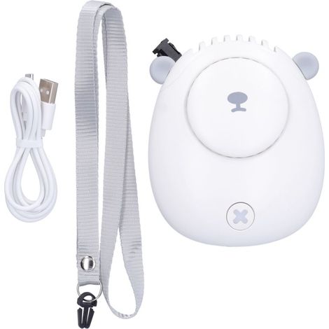 Ventilateur de cou portable mini avec 3 vitesses, recharge USB, pour l'été - Blanc