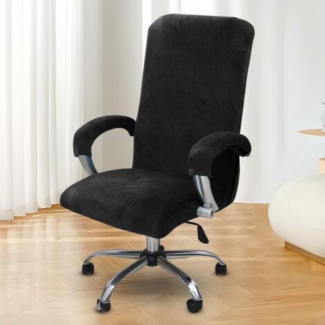 Housse de chaise de bureau avec accoudoirs - Extensible - Amovible et lavable - Décoration pour maison, cuisine, hôtel, restaurant (noir L) (1/5)