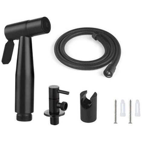 Toilet hand shower kit including 1.5 m hose and holder with G1/2 adapters, black color. (1/4)