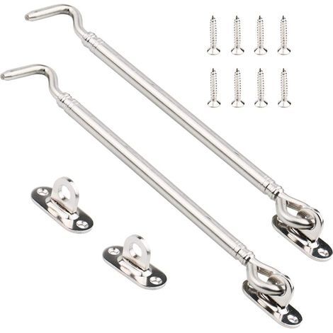 Stainless Steel Cabin Hook, Heavy Duty Gate Latch Lock Shelter, Pivot Door Latch, Window Fixture Silent Bracket with Screws, 205mm, 2 Pack (1/5)