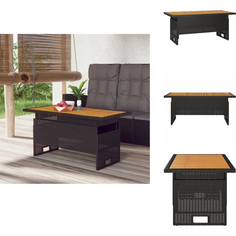 Table de jardin noir 100x50x43/63 cm acacia et résine tressée - Table De Jardin - Table Extérieure - Table Patio - Table En Bois - Table Acacia (1/5)