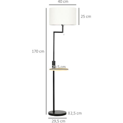 Lampadaire avec étagère, lampe sur pied, tirette à chaînette, douille E27, 40 W, bambou, naturel et noir (1/5)