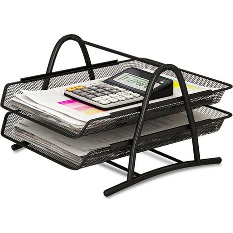 Support de documents en métal noir pour bureau, 2 niveaux, rangement pour papier et lettres, idéal pour maison, étude ou école. (1/5)
