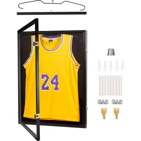 Cadre pour maillot de football 3D 45 x 60 cm, protection à 98 %, verrouillage pliable, porte-manteau, accessoires inclus, noir
