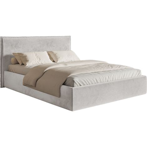 Selsey Softie Slim – Polsterbett 140×200 mit Bettkasten und Lattenrost, Velours, hellgrau