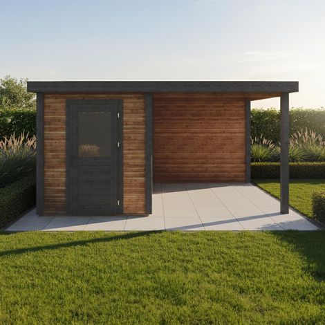 Abri de jardin en bois Vala 4.56x3.09m - 14.1m2 - Ep. 28mm - Traité (1/4)