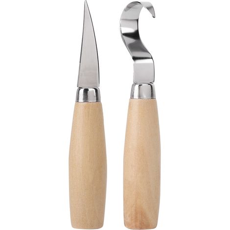 Kit de 2 outils de sculpture sur bois avec couteaux droits et coudés pour menuiserie (1/5)
