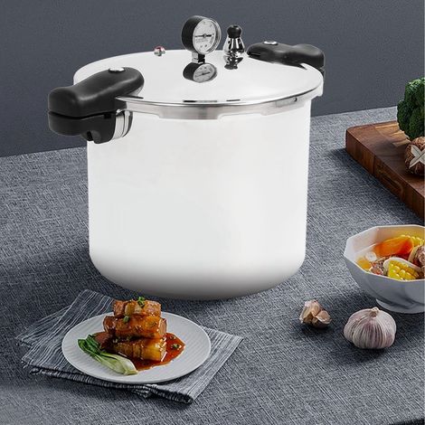 Pentola a pressione in lega di alluminio, capacità 23 litri per una cottura rapida con indicatore per fornelli a gas, materiale robusto e design intelligente per la sicurezza. (1/4)