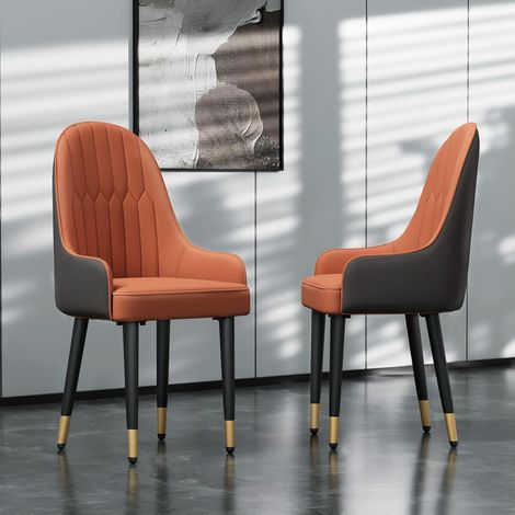 Juego de 2 Sillas de Comedor Cuero, Sillas con Respaldo de Cocina de Piel Sintética de PU Tapizadas Cómodas y Duraderas, Naranja (1/5)