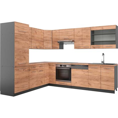 Cuisine en angle Fame-Line, Chêne doré/anthracite, 227 x 287 cm , PT Chêne, Vicco