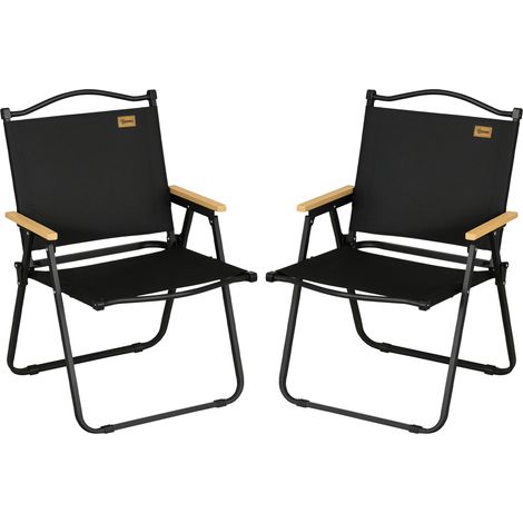 Outsunny Klapp-Campingstuhl, 2 Gartenstühle, robustes Stahlgestell, Holzdesign, Schwarz