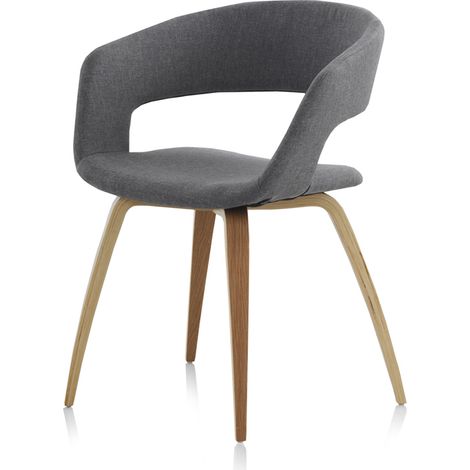 Lot de deux chaises en bois recouvertes de tissu gris (1/5)