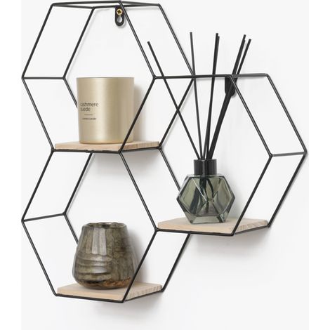 Perchero de pared metálico triple hexagonal - 40,5x41 cm - Negro (1/5)