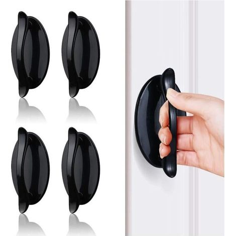 Poignee Porte Entree, Poignée Porte Coulissante, Poignée De Porte Collante Noir 4 Pcs, Poignée En Plastique Abs Pour Portes Et Fenêtres, Armoires, Tiroirs, Armoire- (1/4)
