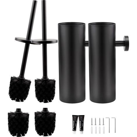 Brosse de Toilette, Brosse WC en Silicone avec Tête de Brosse Multifonction 3 en 1 et Support à séchage Rapide, Balai Toilette WC Murale pour Salle de Bain (Noir) (1/5)