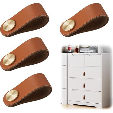 Lot de 4 poignées en cuir, poignées de meubles en cuir, style vintage pour meubles de rangement (1/4)