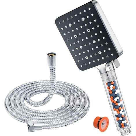 Duschkopf Schlauch 1,6m Filter Quadrat Hochdruck 6 Strahlmodi (1/5)