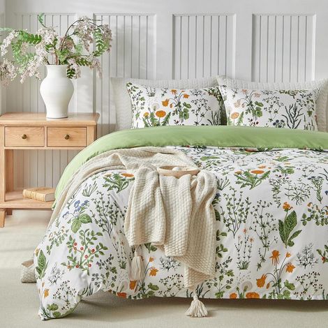 Bettwäsche-Set 240x220 cm Mikrofaser mit Blumenmuster, 3-teilig