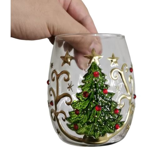 Ensemble de verres à vin rouge Irovami en forme de sapin de Noël, tasse à eau 3D décorative pour les fêtes, mug sans anse pour jus, lait ou café - Sapin de Noël (3D) (1/5)
