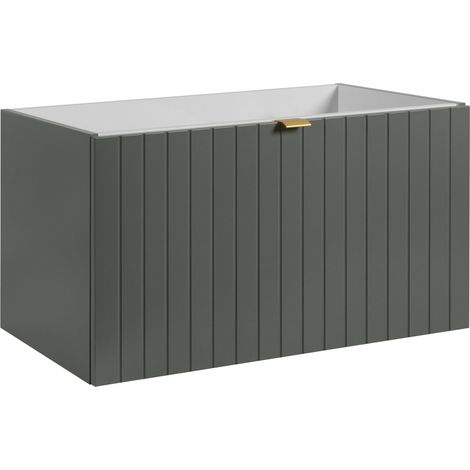 Meuble sous-vasque suspendu HARMO 80 cm Façade rainuré vert semi-mat (1/5)