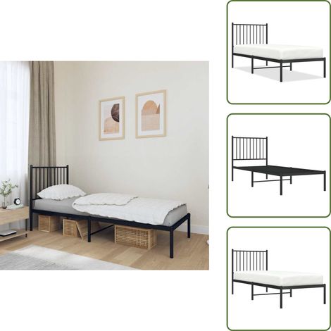 Cadre de lit métal sans matelas avec tête de lit noir 80x200 cm - Cadre De Lit - Lit Double - Lit Metal - Lit Moderne - Literie (1/5)