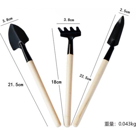 Kit outils jardinage 3 pièces inox, mini pelle et râteau pour succulentes et bonsaï, Composition : ensemble de 3 pièces, modèle long, Couleur : argent (1/5)