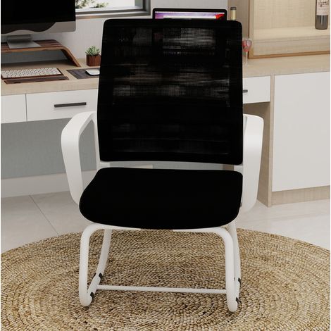 Silla de oficina moderna de malla, estructura metálica, negro y blanco DESVIAE (1/5)