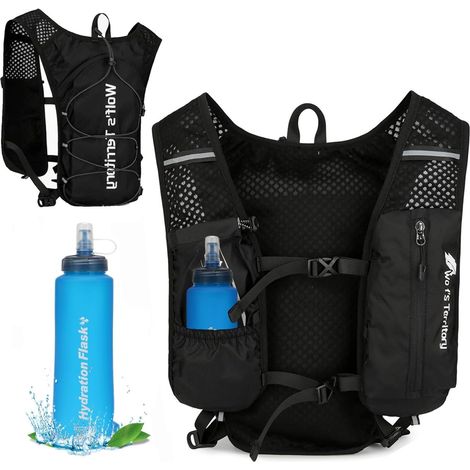 Gilet de course avec gourde de 500 ml, ceinture de course légère avec gourde pour homme et femme, sangle de poitrine réglable, sac à dos d'hydratation, avec bande réfléchissante pour la (1/5)