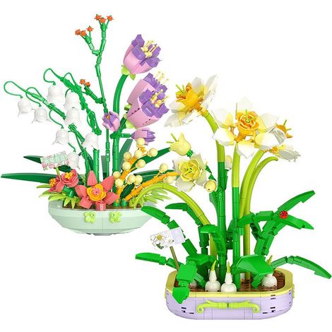 Bouquet de Fleurs à Construire, Kit de Fleurs Bonsaï en Briques Miniatures, Plantes Artificielles à Assembler, Set de Blocs de Construction pour Décor, Non Compatible (1/5)
