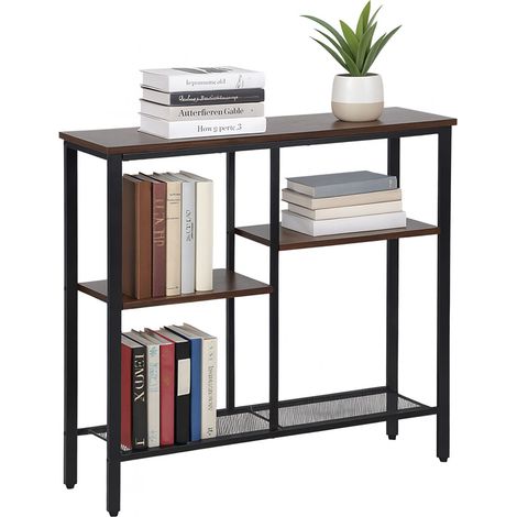 Relaxdays Konsolentisch, Industrial, HxBxT: 75 x 80 x 22 cm, Metall, MDF, schmale Konsole Flur, 4 Ablagen, braun/schwarz