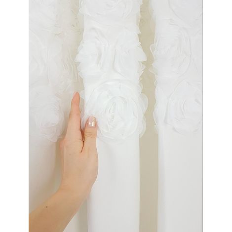 Cortina de terciopelo con rosas color crudo, 130 x 250 cm - terciopelo, cinta fruncidora