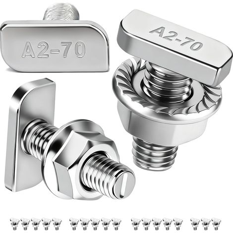 Lot de 18 Vis à Tête Marteau M10x25mm Acier Inoxydable A2-70, Ensemble de Vis en T avec Écrous à Bride pour Rails de Montage Solaires PV, Système Photovoltaïque, Serres et Profils en Aluminium (1/5)
