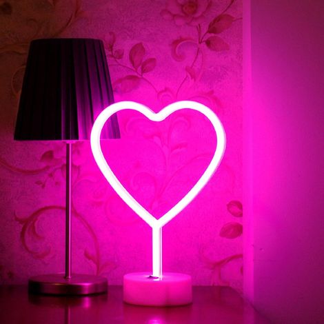 Luce al neon a forma di cuore, luce notturna a LED, decorazione per la stanza, luce a forma di cuore con supporto, luce da tavolo al neon per camera da letto, regalo per la festa della mamma (1/4)