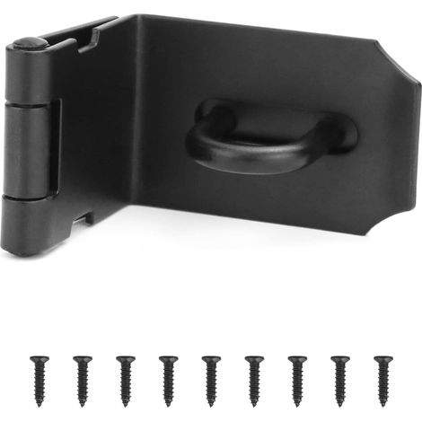 Porte Fermoir Verrou de Porte, Porte Moraillon à 90 degrés, pour portes et fenêtres, acier inoxydable noir mat (1/5)