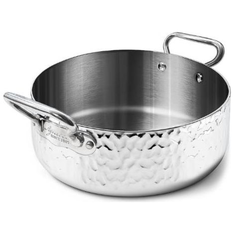 AGNELLI Casseruola Bassa Martellato Aluinox 3 Ply 24x9,5 Cm con 2 Maniglie in Acciaio Inox (1/2)