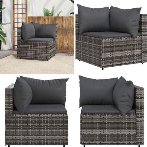 Canapé d'angle de jardin avec coussins gris résine tressée - Canapé D'angle - Mobilier De Jardin - Meubles De Jardin - Canapé Extérieur - Résine Tressée - Home & Living (1/5)