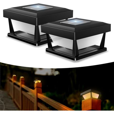 Lampe Solaire Chapeau de Poteau, IP65 étanche Lampadaire Solaire Extérieur, Lampe Solaire pour Poteau de Clôture Lumière Chaude pour Poteaux en Bois Clôture (Lot de 2) (1/5)