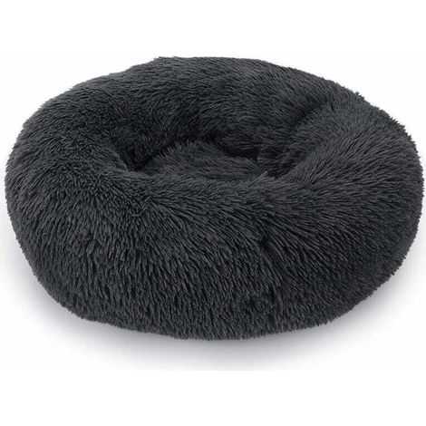 Lit Moelleux Rond pour Chien Extra Large Lavable avec Coussin,Deluxe Panier Chien Coussin Panier Donut lit pour Chien Grande Taille,L-80cm,gris foncé (1/5)