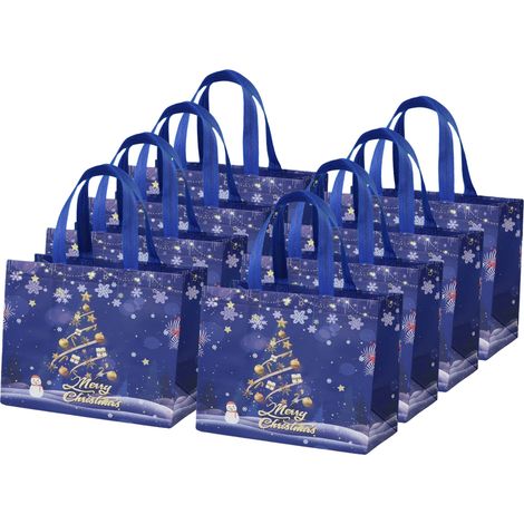 Sac Cadeau Réutilisable - Sac Cadeau Grand Format avec Anse - Sac Noël 32,5 x 25 x 17 cm - Lot de 8 Pièces (1/5)