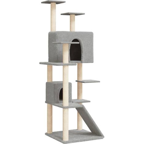 Tiragraffi per gatti Mobili per arrampicata su torre Tiragraffi piattaforma da arrampicata con tiragraffi in sisal leggero 153 cm grigio 020022575