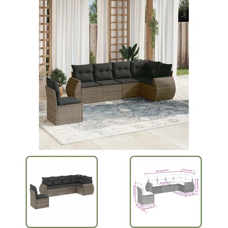 The Living Store 6-tlg. Garten-Sofagarnitur mit Kissen Grau Poly Rattan - Gartenmöbel Set - PE-Rattan Möbel - Outdoor Lounge - Esstischgarnitur - Balkonmöbel (1/3)