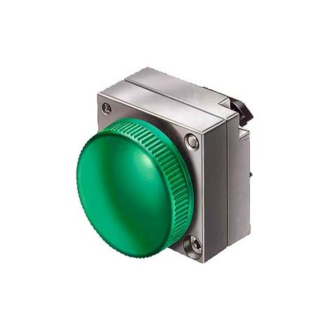Indicatore Luminoso, 22mm, tondo, in metallo, verde, lente liscia, con supporto